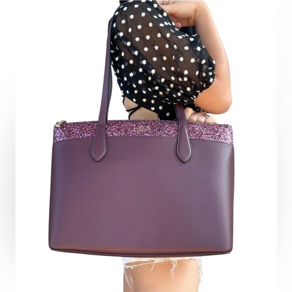 kate spade Handbags - Kate Spade Flash Glitter Large Leather Tote in Cherrywood NWT
